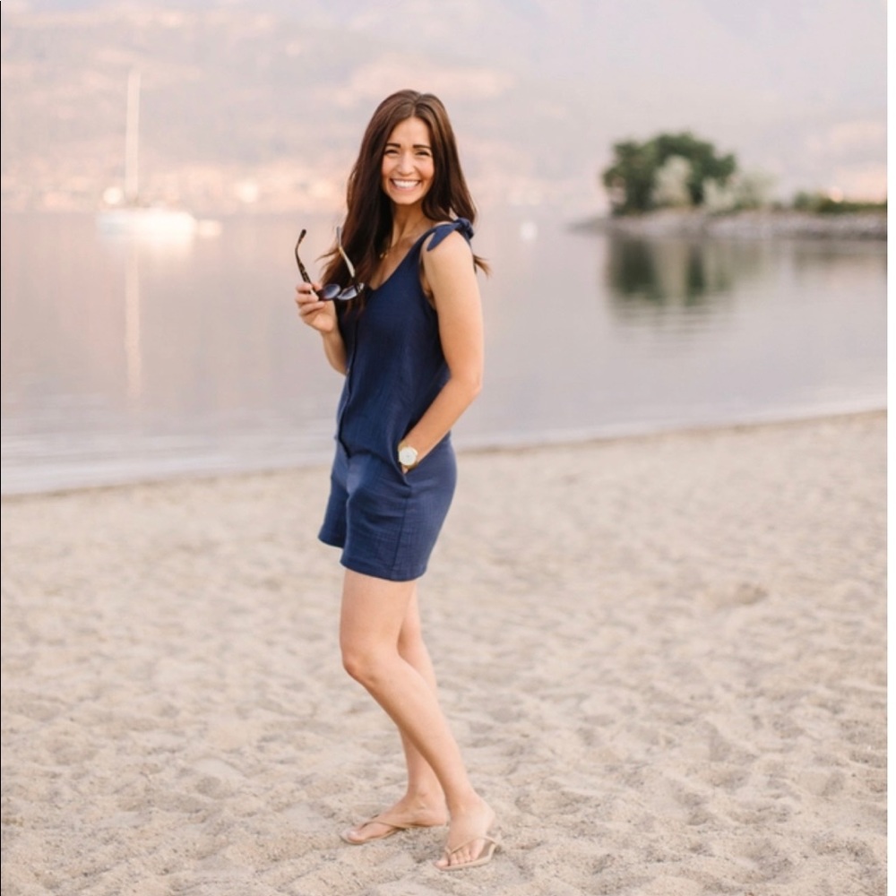 Navy Tie-Shoulder Romper